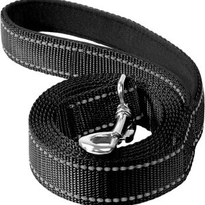 4FT Reflective Nylon Dog Leash with Soft Padded Handle for Walking, Running and Training, Supports Small Medium and Large Dogs (Black, 3/4 Inch Wide)